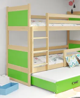 BMS Detská poschodová posteľ s prístelkou RICO 3 | borovica  80 x 160 cm Farba: Biela