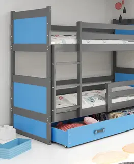 BMS Detská poschodová posteľ RICO | sivá 80 x 190 cm Farba: Modrá