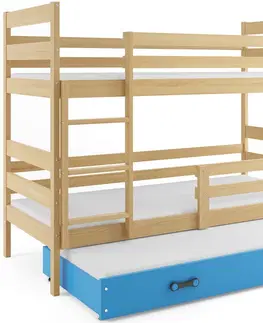 BMS Detská poschodová posteľ s prístelkou ERYK 3 | borovica Farba: Borovica / modrá, Rozmer.: 160 x 80 cm