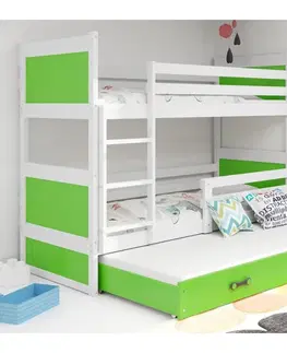 BMS Detská poschodová posteľ s prístelkou RICO 3 | biela 90 x 200 cm Farba: biela/zelená