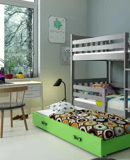 BMS Detská poschodová posteľ s prístelkou CARINO 3 | 80 x 190 cm Farba: biela / zelená