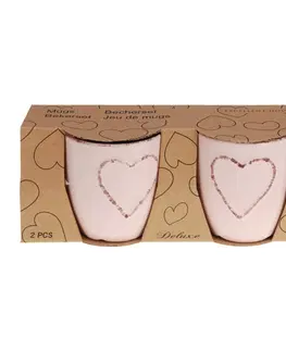 Sada kameninových hrnčekov Heart 150 ml, 2 ks, ružová
