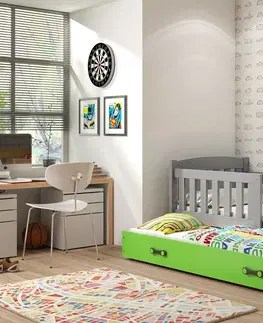 BMS Detská posteľ KUBUŠ 2 s prístelkou | sivá Farba: Sivá / biela, Rozmer.: 200 x 90 cm