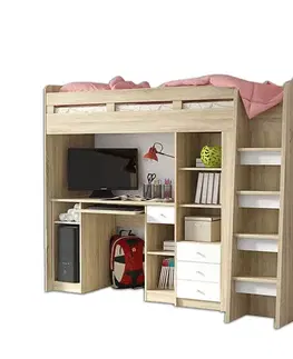 ArtFMbra Detská poschodová posteľ so stolíkom UNIT Farba: dub sonoma/biela