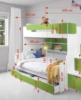 ArtBed Detská poschodová posteľ HARRY Farba: biela/zelená