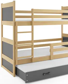 BMS Detská poschodová posteľ s prístelkou RICO 3 | borovica 90 x 200 cm Farba: Ružová