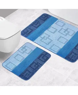 Bellatex Sada kúpeľňových predložiek bez výkroja Bany Kocky modrá, 60 x 100 cm, 60 x 50 cm
