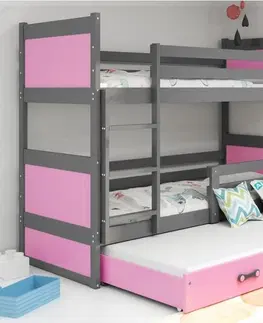 BMS Detská poschodová posteľ s prístelkou RICO 3 | sivá 90 x 200 cm Farba: Biela