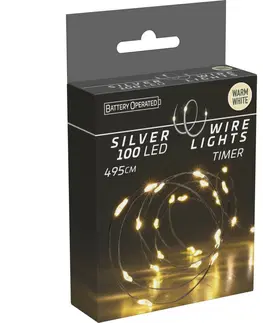 Svetelný drôt s časovačom Silver lights 100 LED, teplá biela, 495 cm
