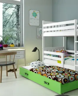 BMS Detská poschodová posteľ s prístelkou CARINO 3 | 80 x 190 cm Farba: Borovica / biela
