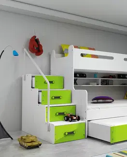 BMS Detská poschodová posteľ s prístelkou MAX 3 Farba: Zelená