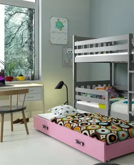 BMS Detská poschodová posteľ s prístelkou CARINO 3 | 80 x 190 cm Farba: Sivá / sivá