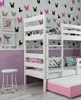 BMS Detská poschodová posteľ s prístelkou ERYK 3 | biela Farba: biela / sivá, Rozmer.: 160 x 80 cm