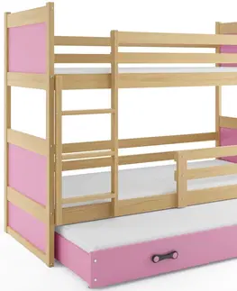 BMS Detská poschodová posteľ s prístelkou RICO 3 | borovica  80 x 160 cm Farba: Modrá