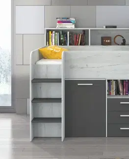 ARTBm Detská vyvýšená posteľ NEO | ľavá farebné prevedenie: dub artisan / biela