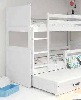 BMS Detská poschodová posteľ s prístelkou RICO 3 | biela 80 x 190 cm Farba: Sivá
