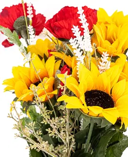 Umelá kytica z lúčnych kvetov, slnečnice a mak, 33 x 84 x 18 cm
