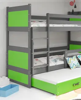 BMS Detská poschodová posteľ s prístelkou RICO 3 | sivá 80 x 190 cm Farba: Sivá