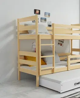 BMS Detská poschodová posteľ s prístelkou ERYK 3 | borovica Farba: Borovica / zelená, Rozmer.: 160 x 80 cm