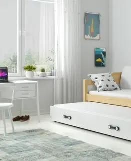 BMS Detská posteľ s prístelkou DAWID | borovica 90 x 200 cm Farba: Modrá