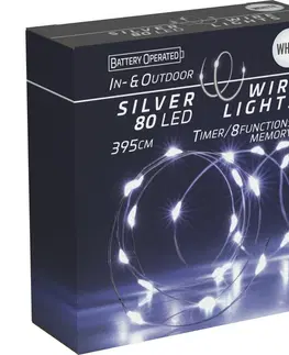 Svetelný drôt s časovačom Silver lights 80 LED, studená biela, 395 cm