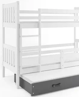 BMS Detská poschodová posteľ s prístelkou CARINO 3 | 80 x 190 cm Farba: Sivá / Modrá