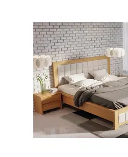 Drewmax Jednolôžková posteľ - masív LK214 | 120 cm dub Farba: Dub brendy / Vienna ( ekokoža)