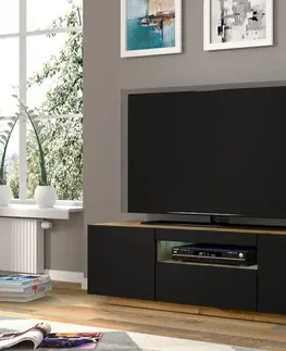 ARTBm TV stolík AURA 150 | dub artisan / čierna Variant: bez LED osvetlenia