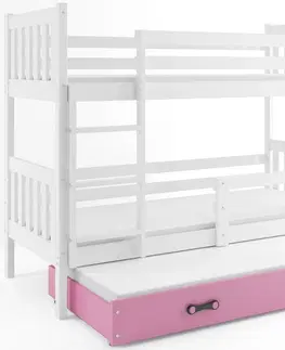 BMS Detská poschodová posteľ s prístelkou CARINO 3 | 80 x 190 cm Farba: biela / modrá