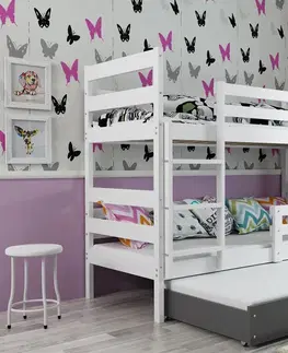 BMS Detská poschodová posteľ s prístelkou ERYK 3 | biela Farba: biela / ružová, Rozmer.: 200 x 90 cm