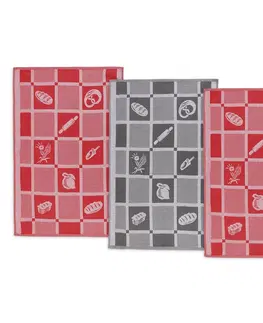 Bellatex Kuchynská utierka patchwork červeno-sivá 50 x 70 cm, sada 3 ks
