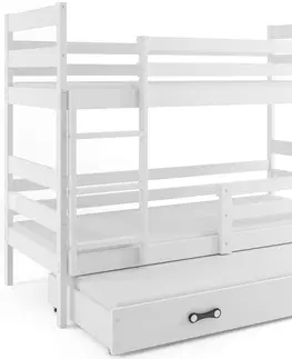 BMS Detská poschodová posteľ s prístelkou ERYK 3 | biela Farba: biela / zelená, Rozmer.: 190 x 80 cm