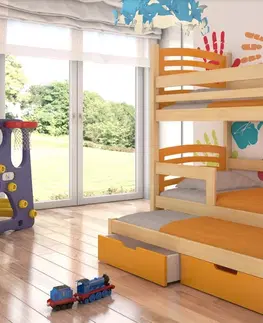 ArtAdrk Detská poschodová posteľ s prístelkou SORIA Farba: biela / modrá