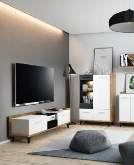 WIP TV stolík 2D1S BOX-09 Farba: craft zlatý / biela / čierna 