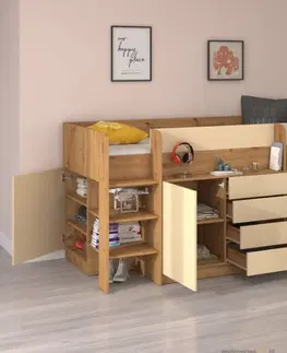 ARTBm Detská vyvýšená posteľ SMILE | ľavá farebné prevedenie: dub craft biely / grafit