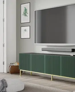 ARTBm TV stolík RAVENNA F 4D 200  | čierna matná / zelená Prevedenie: Čierny mat / zelená / zlatá kovová podnož
