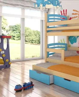 ArtAdrk Detská poschodová posteľ s prístelkou SORIA Farba: Borovica / zelená