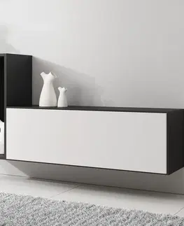 ArtCam TV stolík ROCO RO-1 roco: korpus biely mat / okraj čierny mat / dvierka biely mat
