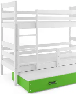 BMS Detská poschodová posteľ s prístelkou ERYK 3 | biela Farba: biela / zelená, Rozmer.: 200 x 90 cm