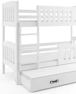 BMS Detská poschodová posteľ KUBUŠ 3 s prístelkou | biela Farba: biela / sivá, Rozmer.: 200 x 90 cm