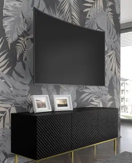 ARTBm TV stolík RAVENNA C 3D 150 | čierna lesklá Prevedenie: Čierna / čierny lesk / zlatá podnož