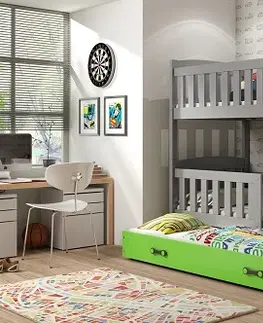 BMS Detská poschodová posteľ KUBUŠ 3 s prístelkou / sivá Farba: Sivá / biela, Rozmer.: 190 x 80 cm