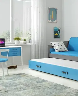 BMS Detská posteľ s prístelkou DAWID | sivá 80 x 190 cm Farba: Modrá