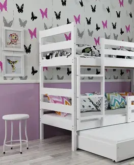 BMS Detská poschodová posteľ s prístelkou ERYK 3 | biela Farba: biela / zelená, Rozmer.: 200 x 90 cm