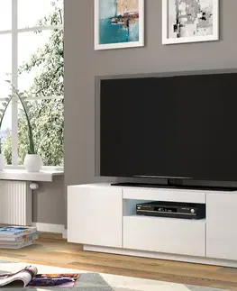 ARTBm TV stolík AURA 150 | biely lesk Variant: s LED osvetlením