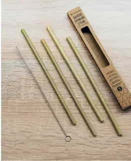 Sada bambusových slamiek s kefkou, 5 ks