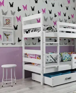 BMS Detská poschodová posteľ ERYK | biela Farba: biela / ružová, Rozmer.: 200 x 90 cm