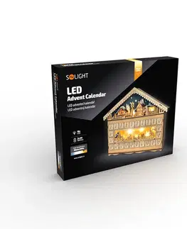 Solight LED adventný kalendár Horská chata, 10x LED, 50 x 40 cm, 2x AA