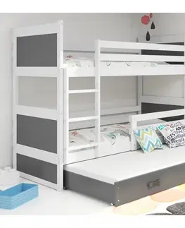 BMS Detská poschodová posteľ s prístelkou RICO 3 | biela 90 x 200 cm Farba: biela/biela