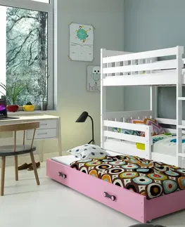 BMS Detská poschodová posteľ s prístelkou CARINO 3 | 80 x 190 cm Farba: Borovica / biela